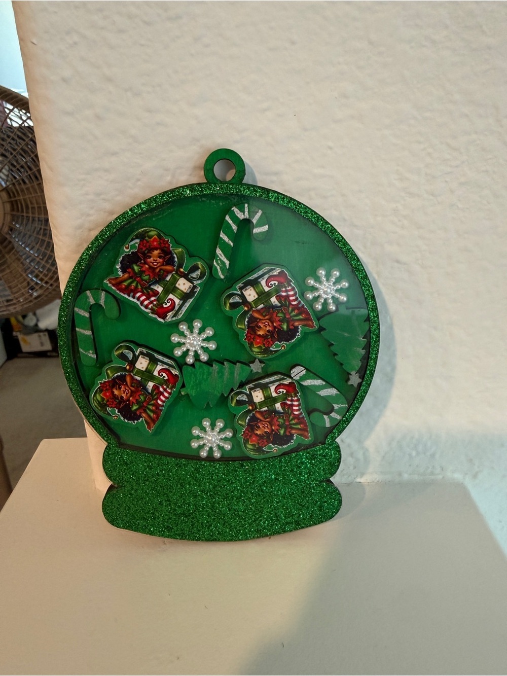 Green Glitter Holiday Snow Globe Ornament - Home Holiday